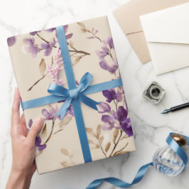 Klassiskt Beige Lavendel Blomster Vattenfärg Mönst Presentpapper