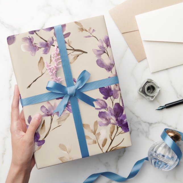 Klassiskt Beige Lavendel Blomster Vattenfärg Mönst Presentpapper (Gifting)