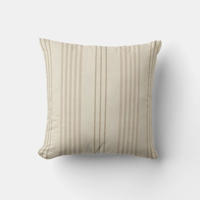 Klassiskt beige neutralt randigt mönster kudde (Framsida)