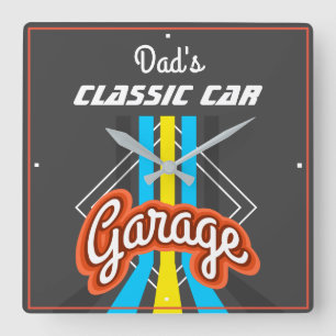 Klassiskt bilverksgarage Retro Färger Typografi-G Fyrkantig Klocka