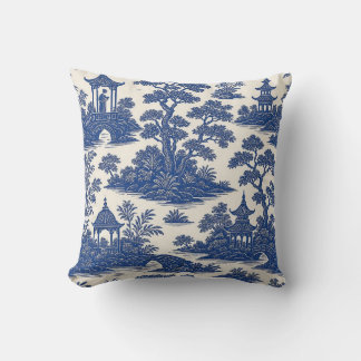 Klassiskt blå och vit Chinoiserie Toile-mönster Kudde