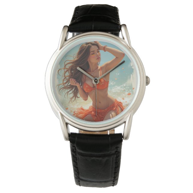 Klassiskt Black Leather Watch (C.C.) Armbandsur (Framsida)