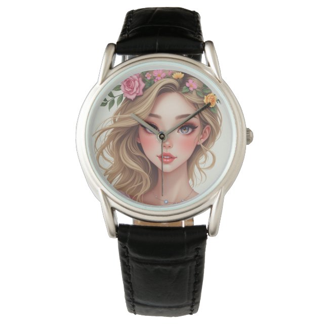 Klassiskt Black Leather Watch (C.C.) Armbandsur (Framsida)