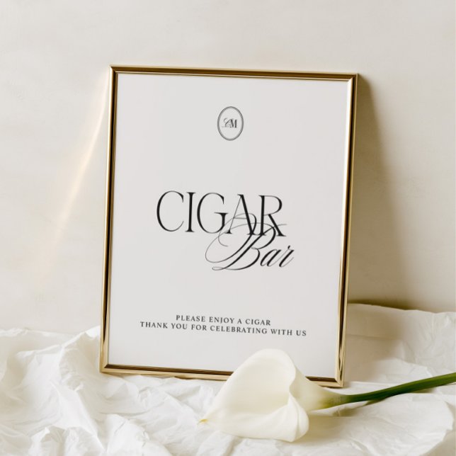 Klassiskt bläck och mjuk vit Cigar Bar Bröllopssky (Classic Ink & Soft White Cigar Bar Wedding Sign)
