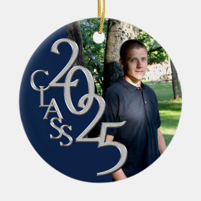 Klassiskt blåfoto 2025 Student Julgransprydnad Keramik (Framsidan)