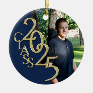 Klassiskt blåfoto Guld 2025 Student Julgransprydnad Keramik