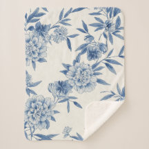 Klassiskt Blått Blommigt Toile Vattenfärg Mönster
