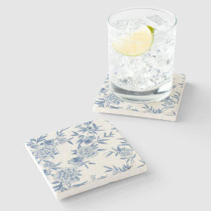 Klassiskt Blått Blommigt Toile Vattenfärg Mönster Stenunderlägg