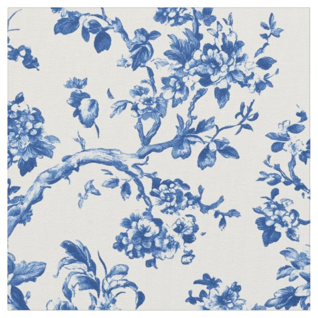 Klassiskt blått blommönster i Toile-stil Tyg (Närbild)