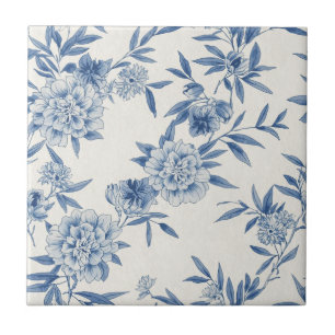 Klassiskt Blått Blommönster Toile Akvarell Mönster Kakelplatta