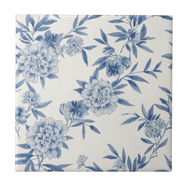 Klassiskt Blått Blommönster Toile Akvarell Mönster Kakelplatta (Framsidan)