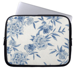 Klassiskt Blått Blommönster Toile Akvarell Mönster Laptop Fodral
