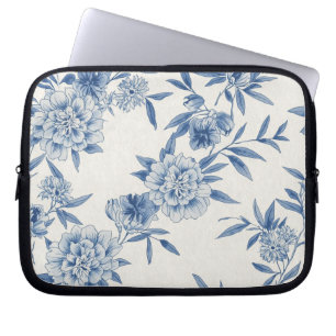 Klassiskt Blått Blommönster Toile Akvarell Mönster Laptop Fodral
