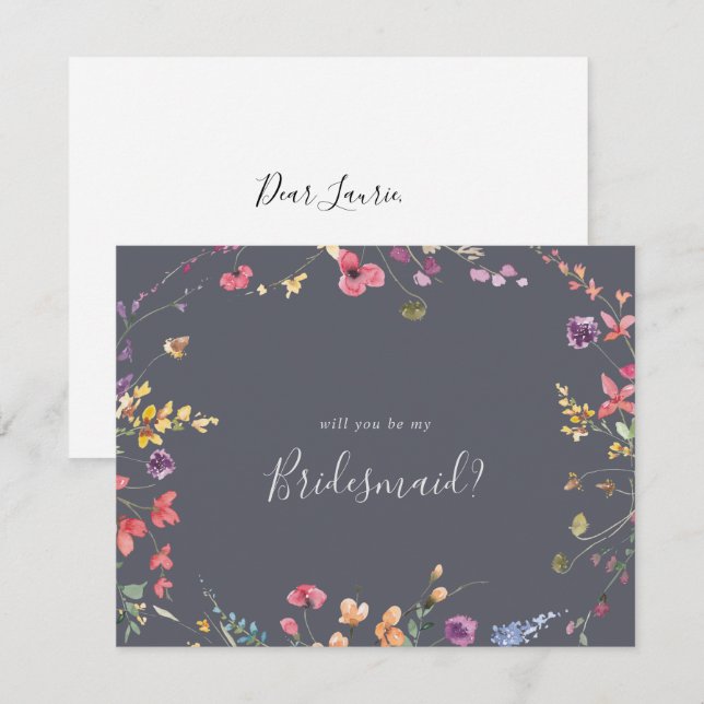 Klassiskt blått Bridesmaid Frieri anteckningskort (Fram/baksida)