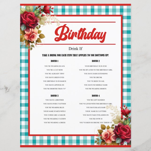 Klassiskt Blått Födelsedagsdricksspel (Framsida)