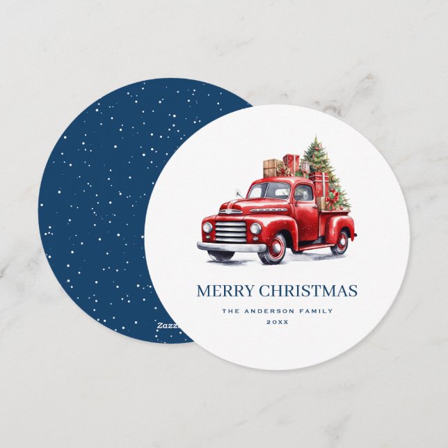 Klassiskt blått God jul-kort för Röd Lastbil Julkort (Fram/baksida)