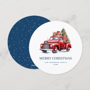Klassiskt blått God jul-kort för Röd Lastbil Julkort