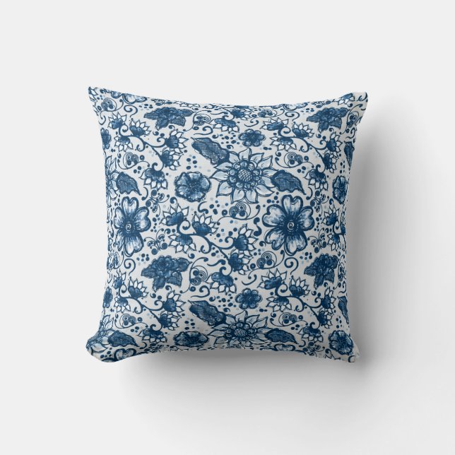 Klassiskt blått Hues | Bohemian Flowers Kudde (Framsida)