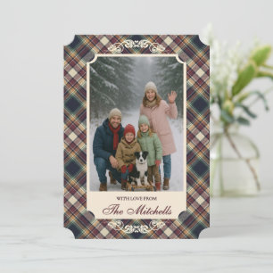 Klassiskt Blått Mörkgrönt Rött Rutigt Mönster Jul Julkort