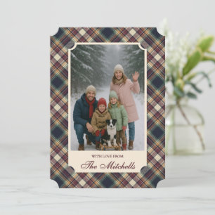 Klassiskt Blått Mörkgrönt Rött Rutigt Mönster Jul Julkort
