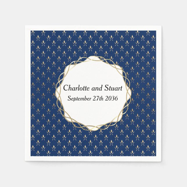 Klassiskt blått och Guld Bröllop Pappersservett (Framsidan)
