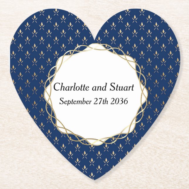 Klassiskt blått och Guld Bröllop Underlägg Papper (Framsida)