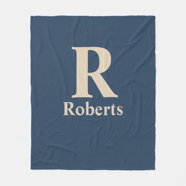 Klassiskt blått och vanilj, initial/första/familje fleecefilt (Framsidan)