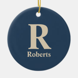 Klassiskt blått och vanilj, initial/första/familje julgransprydnad keramik