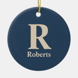 Klassiskt blått och vanilj, initial/första/familje julgransprydnad keramik