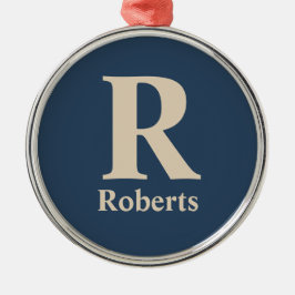 Klassiskt blått och vanilj, initial/första/familje julgransprydnad metall