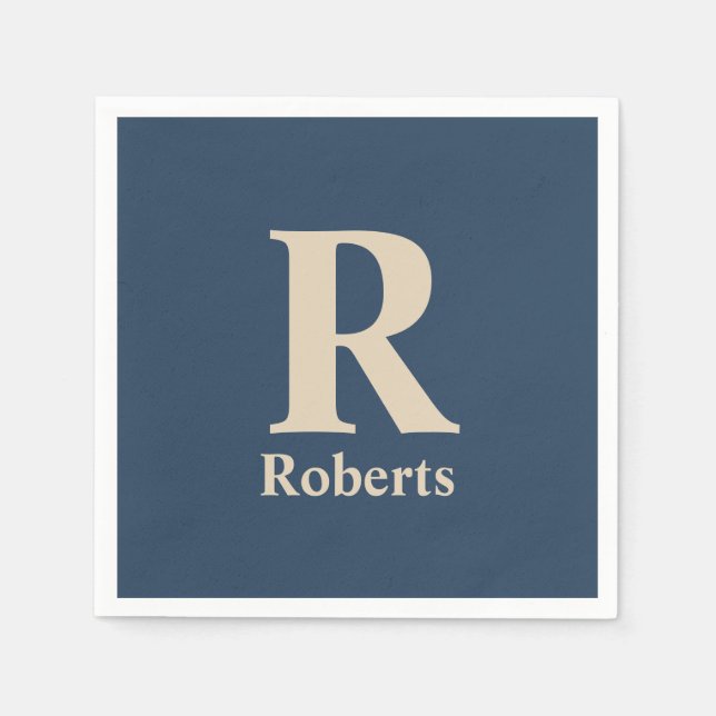 Klassiskt blått och vanilj, initial/första/familje pappersservett (Framsidan)