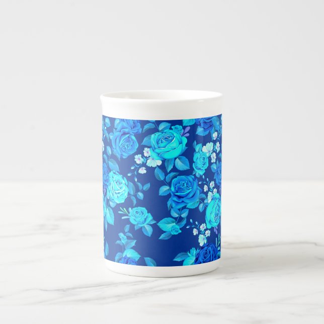 Klassiskt Blått Rosblommönster-87600 Benporslin Mugg (Framsidan)