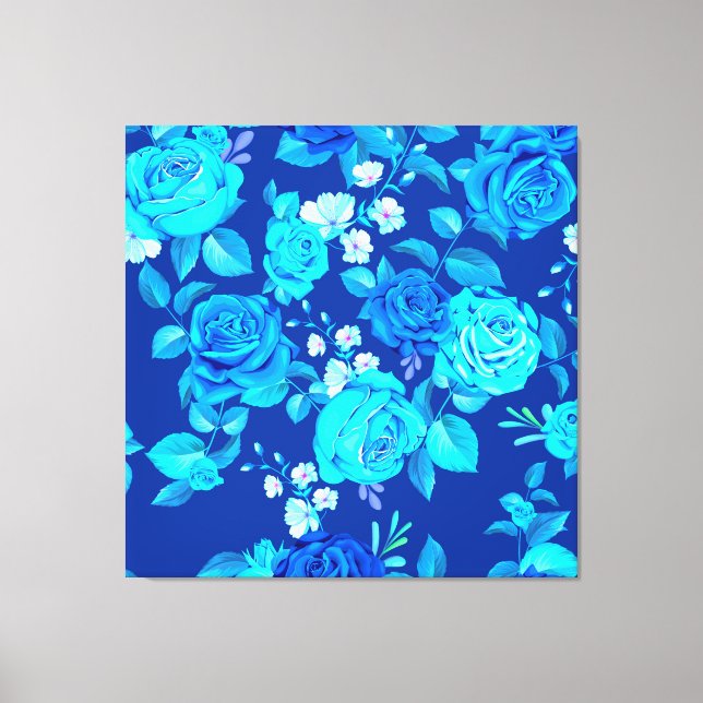 Klassiskt Blått Rosblommönster-87600 Canvastryck (Framsida)