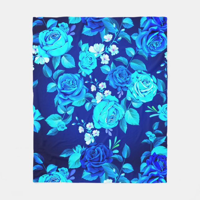 Klassiskt Blått Rosblommönster-87600 Fleecefilt (Framsidan)