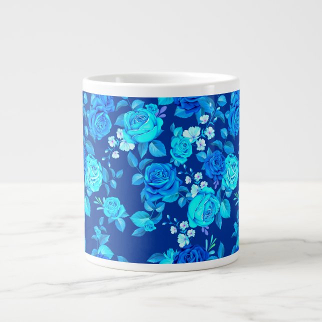 Klassiskt Blått Rosblommönster-87600 Jumbo Mugg (Framsidan)