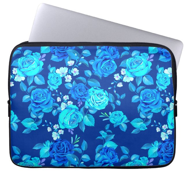 Klassiskt Blått Rosblommönster-87600 Laptop Fodral (Framsidan)