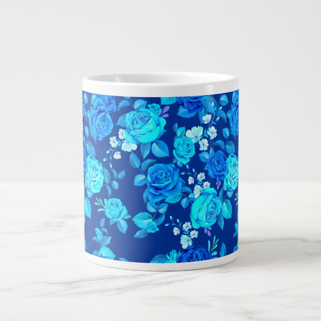 Klassiskt Blått Rosmönster-87600 Jumbo Mugg (Framsidan)