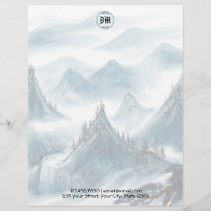 Klassiskt blått vitt bergsvy Letterhead Brevhuvud