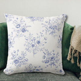 Klassiskt blommönster i franskt blått toile kudde