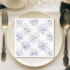 Klassiskt blommönster i franskt blått toile pappersservett