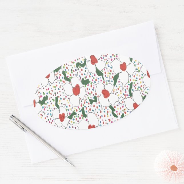Klassiskt Blommönster Ovalt Klistermärke (Kuvert)