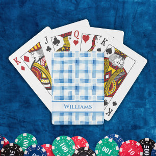 Klassiskt Blue and White Gingham Checkered Mönster Casinokort