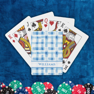 Klassiskt Blue and White Gingham Checkered Mönster Casinokort