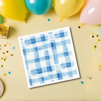 Klassiskt Blue and White Gingham Checkered Mönster Pappersservett