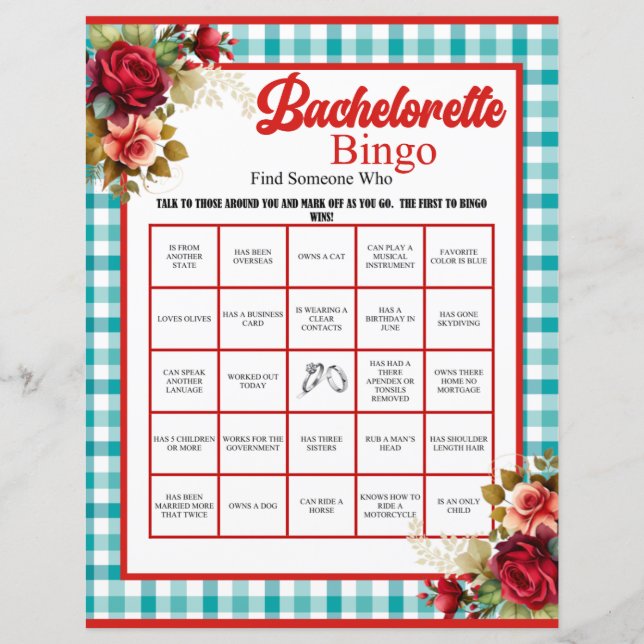 Klassiskt Blue Bachelorette Party Bingo Game (Framsida)