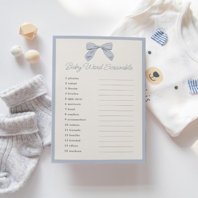 Klassiskt Blue Bow Baby Shower Ord-bildspel Inbjudningar (Skapare uppladdad)