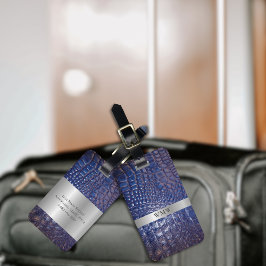 Klassiskt Blue Digital Leather Silver Metall Monog Bagagebricka