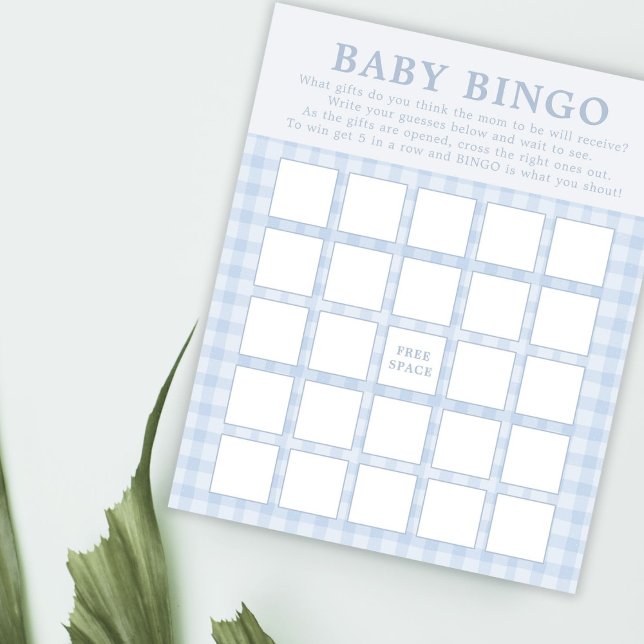 Klassiskt Blue Gingham Boy Baby Bingo-spelkort (Skapare uppladdad)