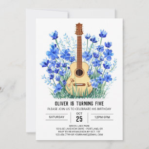 Klassiskt Blue Guitar Boy Birthday Inbjudningar