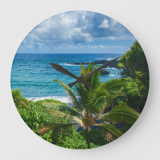 Klassiskt Blue Hawaii Tropical Island Sea Handflat Stor Klocka (Framsida)